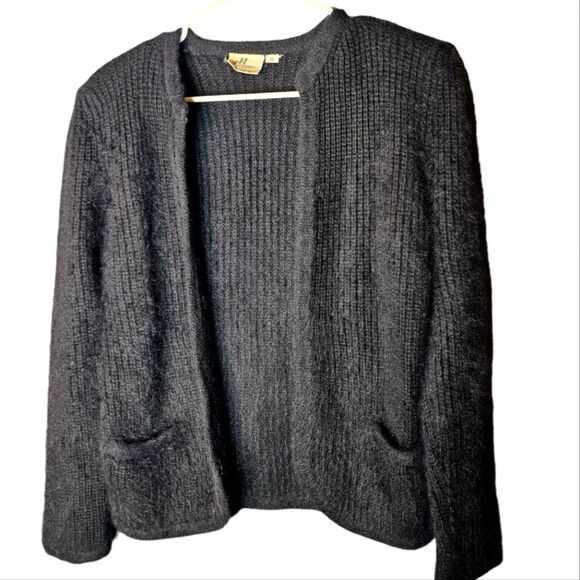 JH Collectables Vintage Angora Lambswool Eyelash Soft Pocket Black Cardigans Sm - Picture 1 of 14